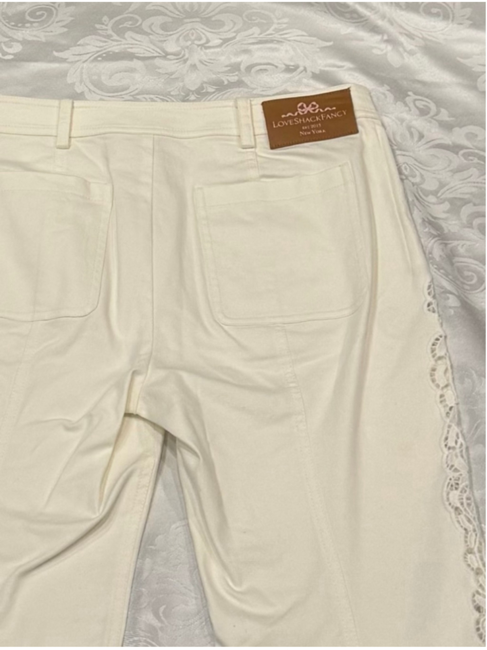 LoveShackFancy Maia Cropped Crochet Lace Pants Optic White Size 28 - Picture 6 of 9